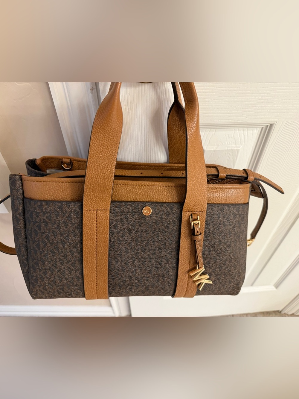 Michael Kors Romee Large Brown and Tan Signature Tote